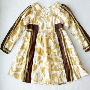 Zara Girl New Linen Long Sleeve Dress in Abstract Pattern NWOT size 11-12Y